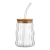 Vaso De Vidrio Con Tapa Bamboo/sorbete 600ml Rayado - Multibazar