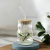 Vaso De Vidrio Con Tapa Bamboo/sorbete 600ml Rayado