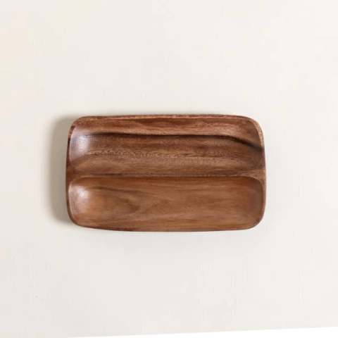 BANDEJA ACACIA RECTANGULAR DE 2 DIVISIONES MANILA BLACK 26X15 CM