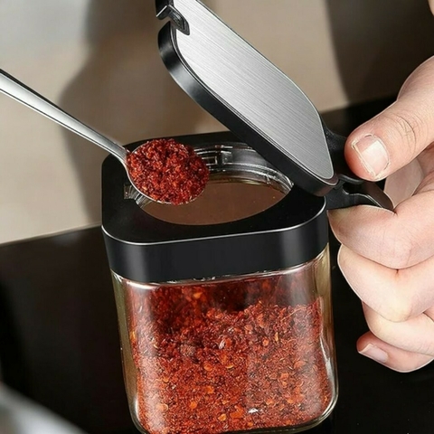 Azucarera Vidrio C/tapa Plastica Y Asa Negra C/cuchara 250ml