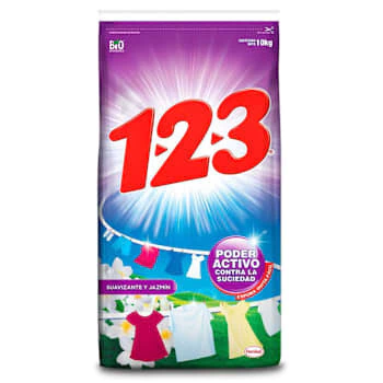 DETERGENTE EN POLVO 1-2-3 SUAVIZANTE Y JAZMIN 10K