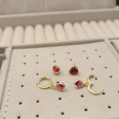 Brinco Duplo Vermelho Rubi