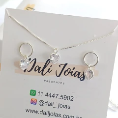 Conjunto Coração Cristal em Prata 925 RPRCJ-001CR