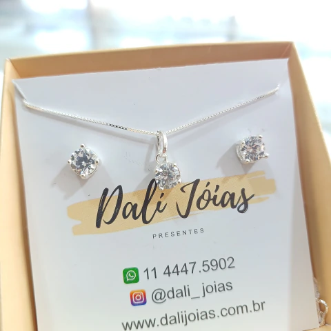 Conjunto Ponto de Luz Cristal Grande em Prata 925 SCACJ-0030