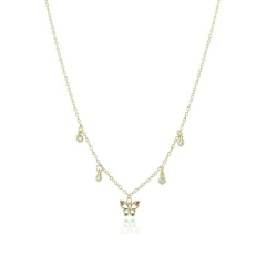 Colar borboleta cravejado colorido com detalhes em pedras, ideal para ocasiões especiais.