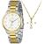 Kit feminino com relógio Lince misto dourado e prata, colar dourado com pingente em formato de infinito e brincos de pedras brilhantes