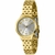 Relógio feminino Lince dourado, com mostrador prateado e pulseira de metal.