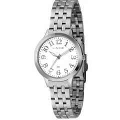 Relógio feminino Lince prata com mostrador branco e números grandes