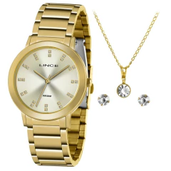 Kit Relógio Feminino Lince Dourado LRGH142LKY29 - comprar online