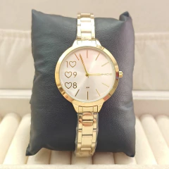 Relógio feminino Lince dourado, com mostrador prateado