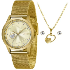 Kit Relógio Feminino Lince Dourado LRGJ143LKN73 - comprar online
