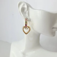 Brinco Argola Colorida com Coração | Folheado a Ouro