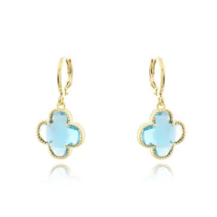 Brinco Trevo Azul com detalhes em ouro, apresentando um design elegante e sofisticado.