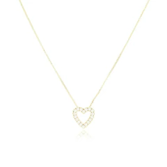 Colar de coração cravejado de zircônias, em metal dourado, ideal para ocasiões especiais.