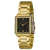 Relógio feminino Lince dourado com mostrador preto quadrado e detalhes em cristais ao redor