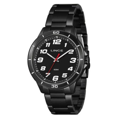 Relógio Lince Masculino MRNM003L46P2PX com fundo preto e detalhes em vermelho, resistência à água de 50 metros.