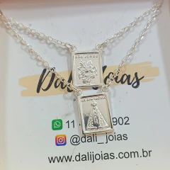 Escapulário N. Sr. Aparecida e São Jorge em Prata 925