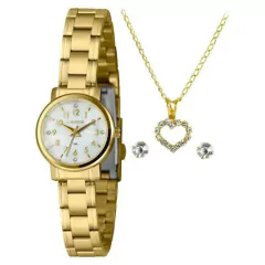 Kit relogio feminino dourado