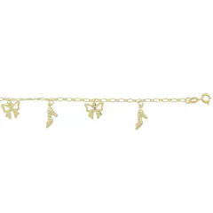 Pulseira com Coração  e Pingentes de Laços  e Sapatos