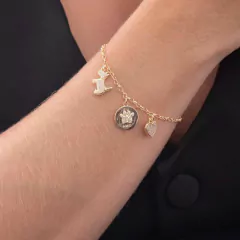 Pulseira com Pingente Cachorrinho, Patinha e Coração Cravejados de Zircônia