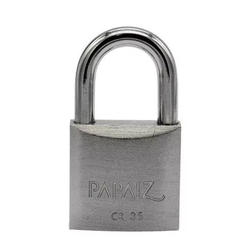 Cadeado com Chave 35mm Latão Maciço Cromado Acetinado Papaiz - comprar online