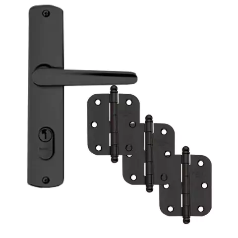 Kit Fechadura MZ260 e Dobradiça para Porta de Entrada Preta