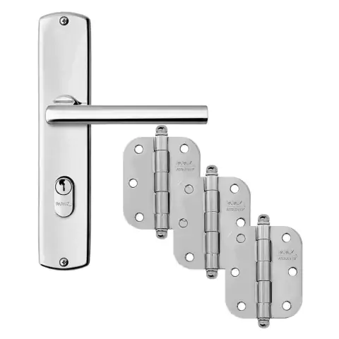 Kit Fechadura MZ180 40mm e Dobradiça para Porta de Entrada Cromada