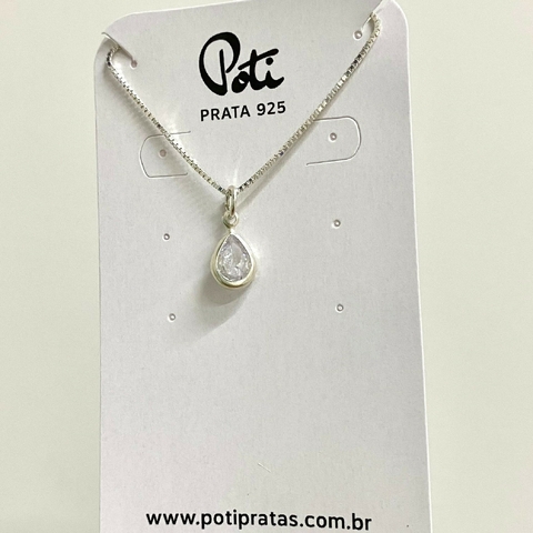 Colar ponto de luz gota M 40cm - Prata 925