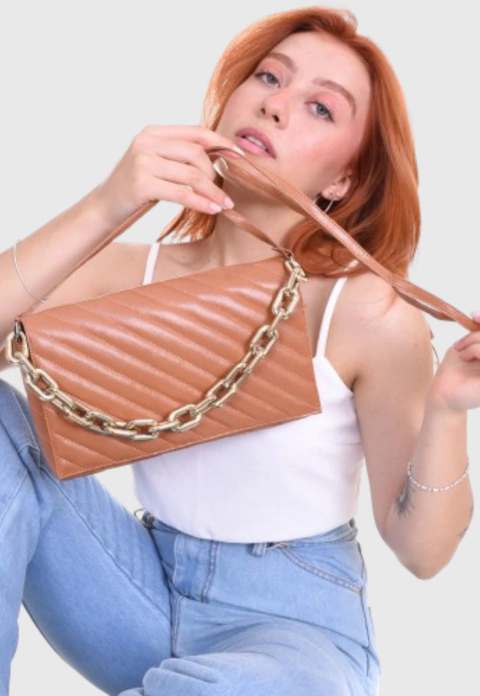 Bolsa Maria Milão Matelassê Corrente Caramelo