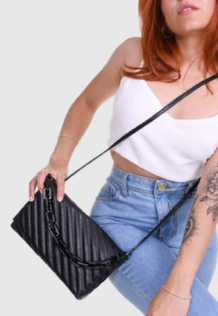 Bolsa Maria Milão Matelassê Corrente Preta