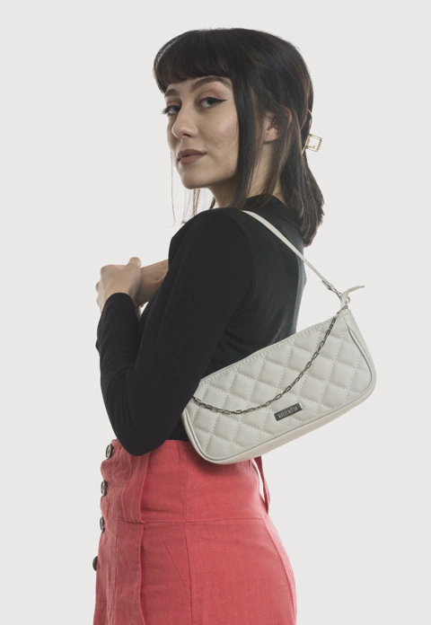 Bolsa Maria Milão Baguete Matelassê Off-White