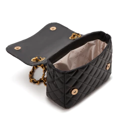 Imagem do Bolsa Maria Milão Pequena Matelassê Preta com Dourado