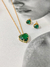 Conjunto Coração Verde - Banho de Ouro 18k