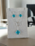 Conjunto Van Cleef Azul Pendurado - Banho Prata 925