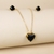 Conjunto Coração Preto - Banho de Ouro 18k