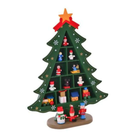 Árvore de Natal de Madeira com Divisórias e Enfeites 22x28cm