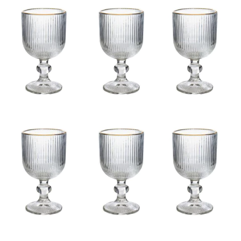 Jogo De Taça De Vidro Lotus Clear Gold 270 ml 6 Peças