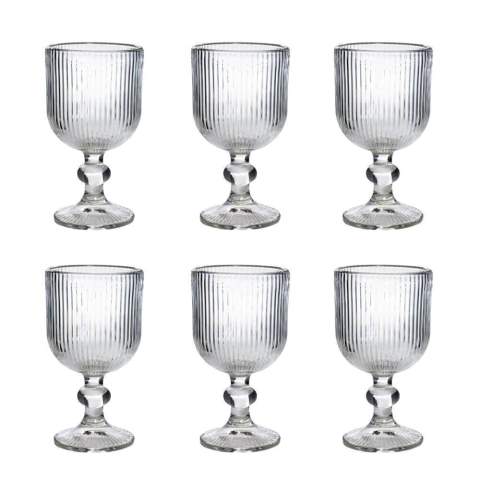 Jogo De Taça Canelada Vidro Lotus Clear 270ml 6 Peças