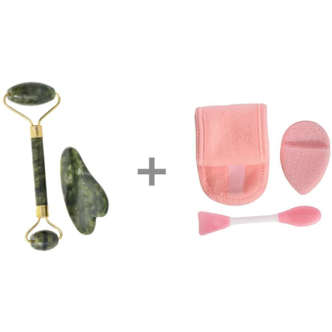 Kit Massageador Facial Jade + Skincare Mãe Cuidados de Pele