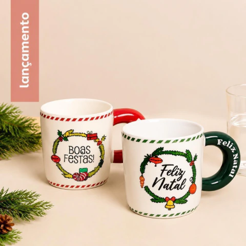 Caneca de Natal Decorativa de Porcelana 300ml