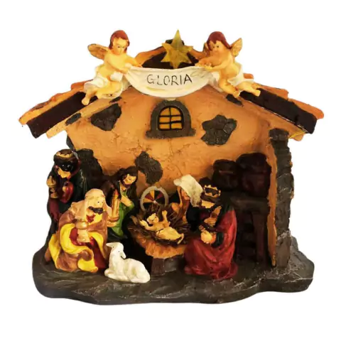 Presépio Casa Amarela Musical em Resina 3 Pilhas 35 x 15cm