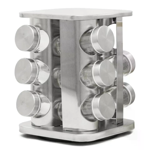 Porta Condimentos e Temperos Inox Giratório com 12 peças