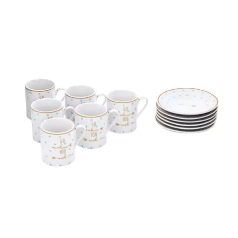 Conjunto de Xícaras com Pires Geo 6 Peças de Cerâmica 80ml