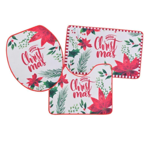 Kit de Tapete de Banheiro Natalino Sortido c/ 3cps 40x60cm