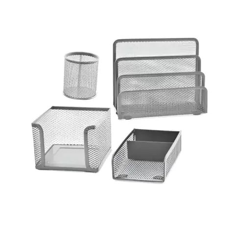 Organizador Mesa de Escritório Kit 4 Pecas Aramado Prata