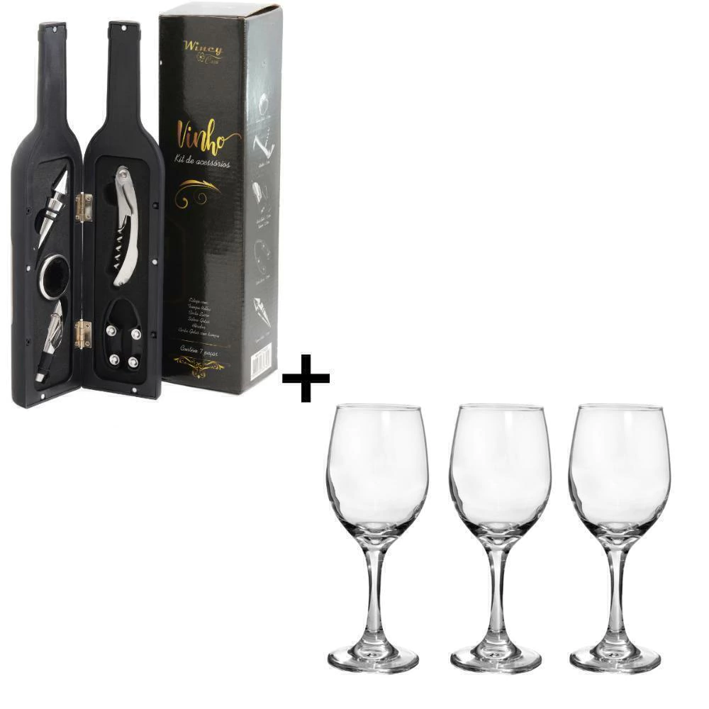 Kit Vinho 5 Peças + Conjunto de 3 Taças