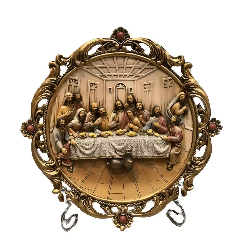Quadro Redondo 3D Decorativo Resina Santa Ceia 25x25cm