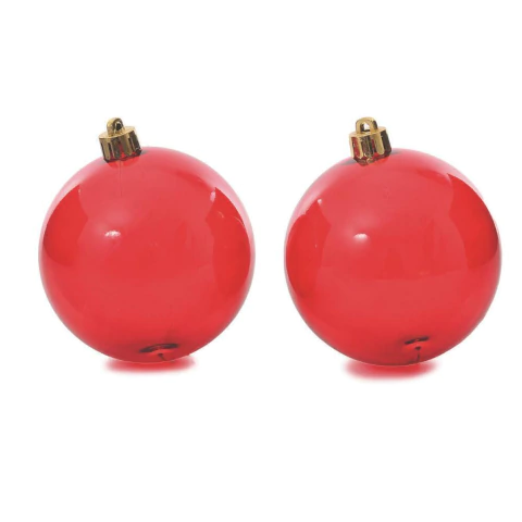 Bola de Natal Transparente Vermelha 2 Peças 10cm Enfeite