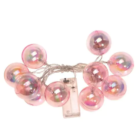 Bola Translúcida Rosa 5cm 10L 2AA 1,65m Decoração Iluminação de Natal