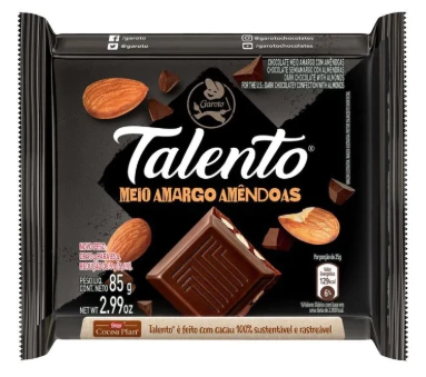 Chocolate Garoto Talento Meio Amargo Amêndoas 85g